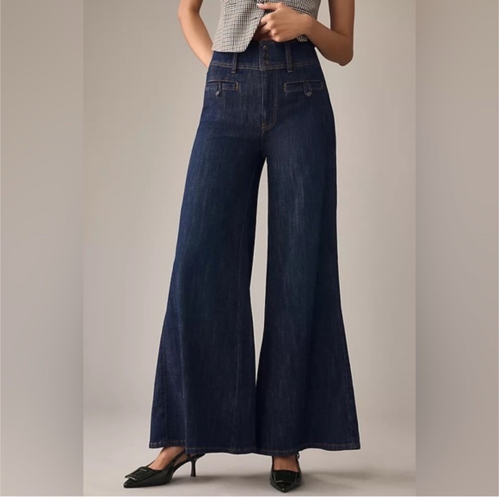 Pilcro Anthropologie High Rise Wide Leg Trouser Jeans Size 27 Dark Wash Denim